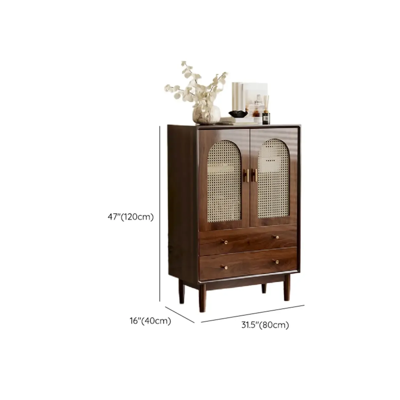 Vintage Brown Wood Rattan Storage Cabinet for Living Room Image - 27