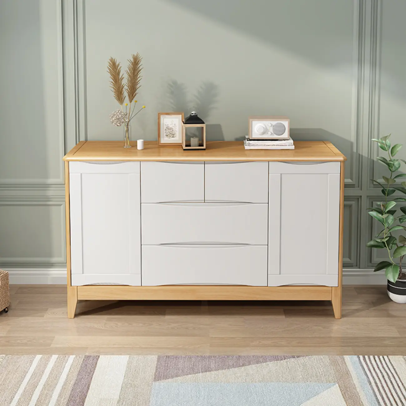 Classic Large White Brown Wooden Utility Storage Cabinet Image - 12 | homeyfad