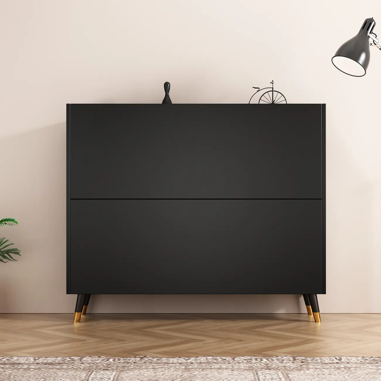 Entryway Black Wooden Shoe Cabinet with Doors Image - 5 | homeyfad