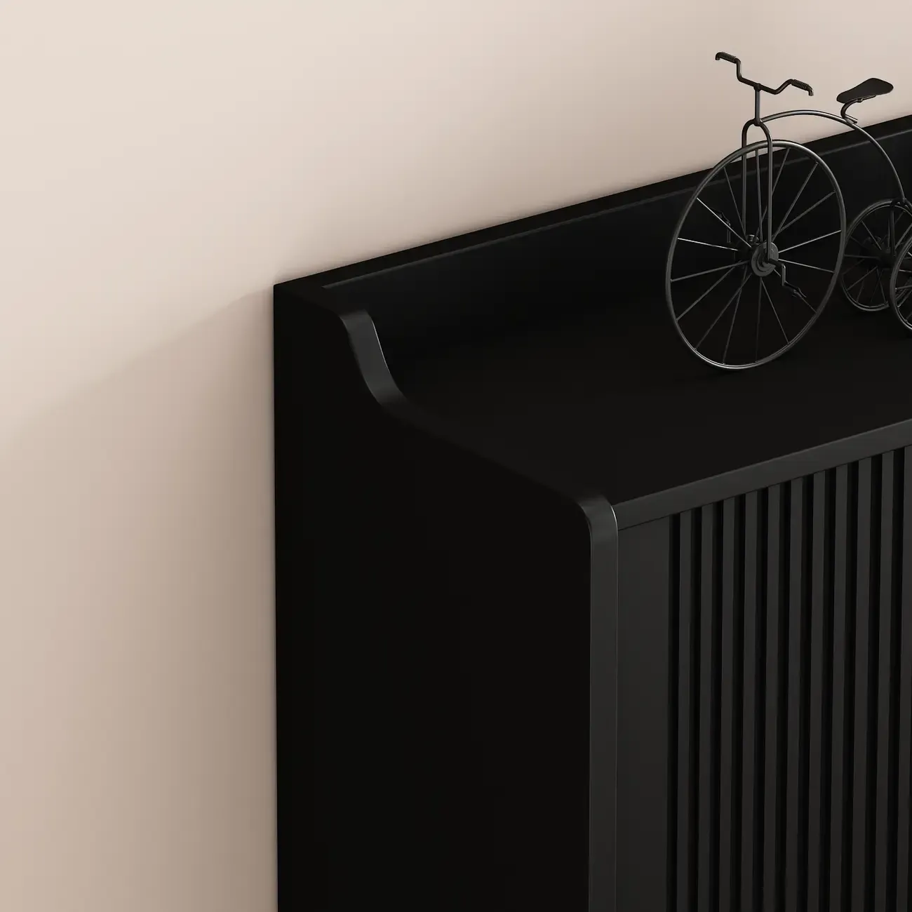 Entryway Black Wooden Shoe Cabinet with Doors Image - 6