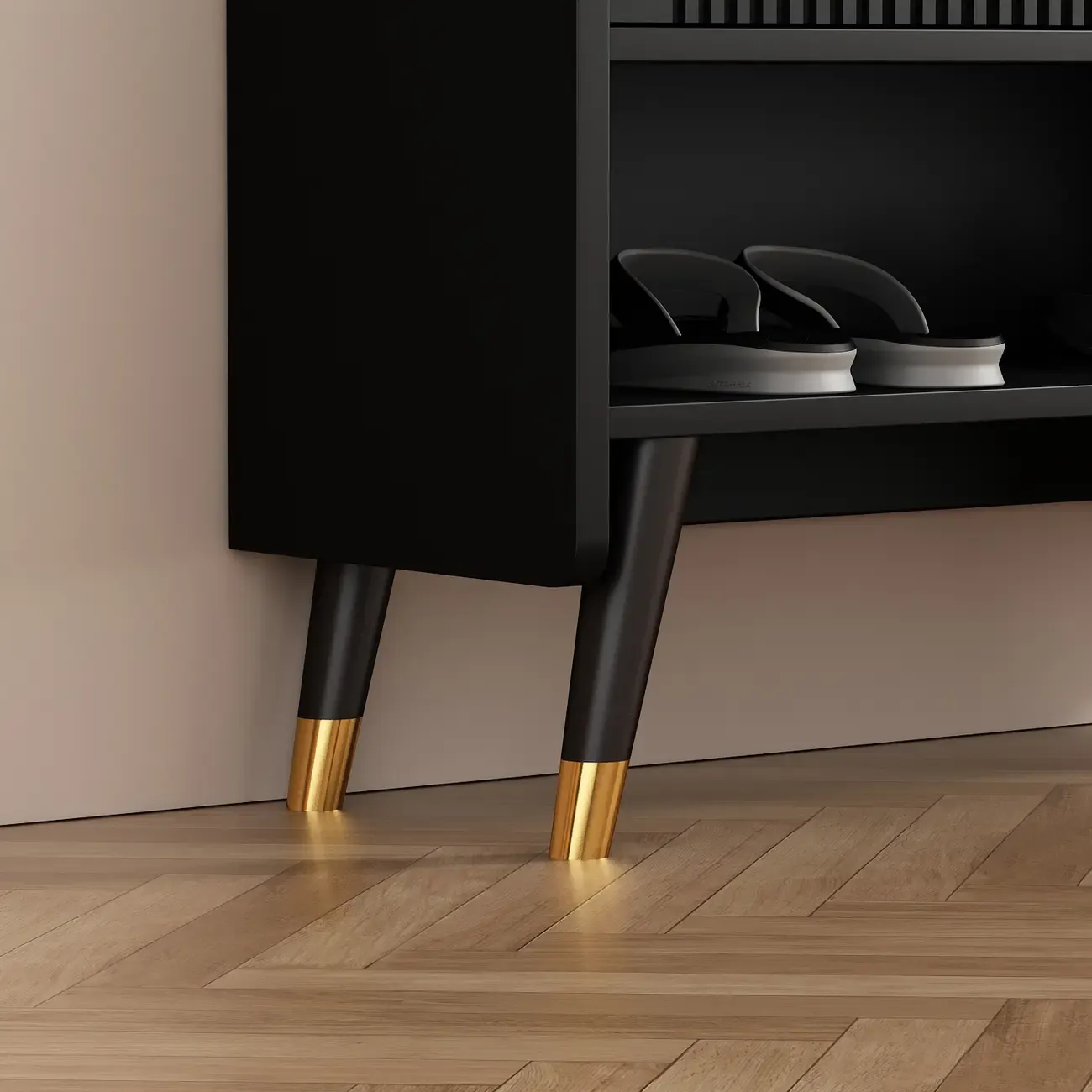 Entryway Black Wooden Shoe Cabinet with Doors Image - 7