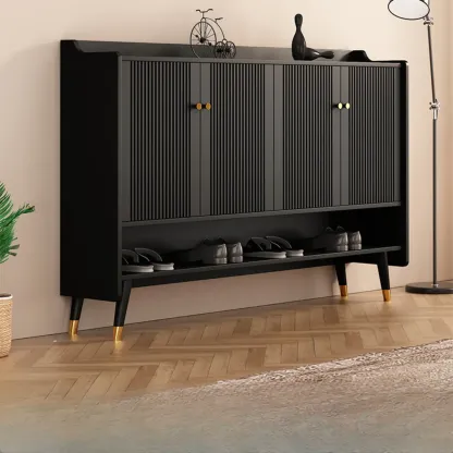 Entryway Black Wooden Shoe Cabinet with Doors Image - 1