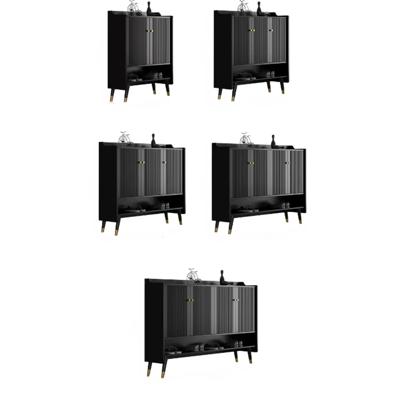 Entryway Black Wooden Shoe Cabinet with Doors Image - 9