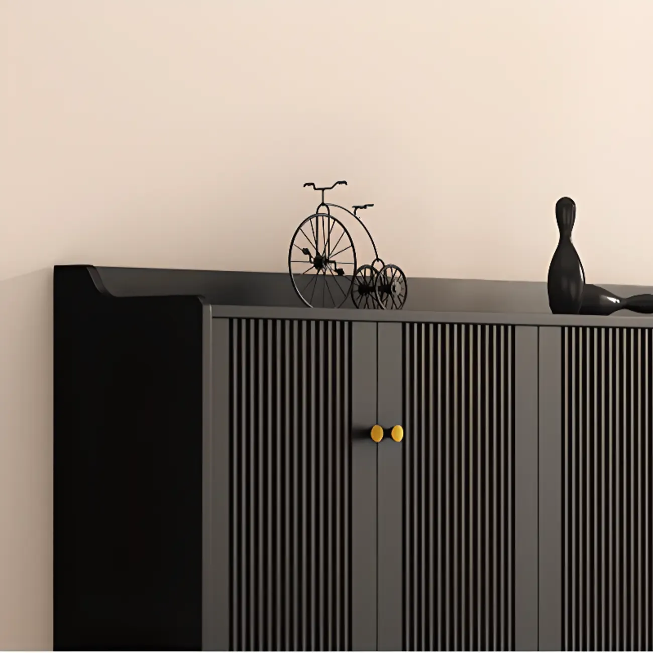 Entryway Black Wooden Shoe Cabinet with Doors Image - 11