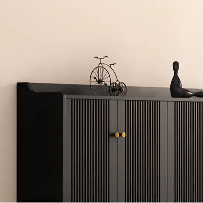 Entryway Black Wooden Shoe Cabinet with Doors Image - 11