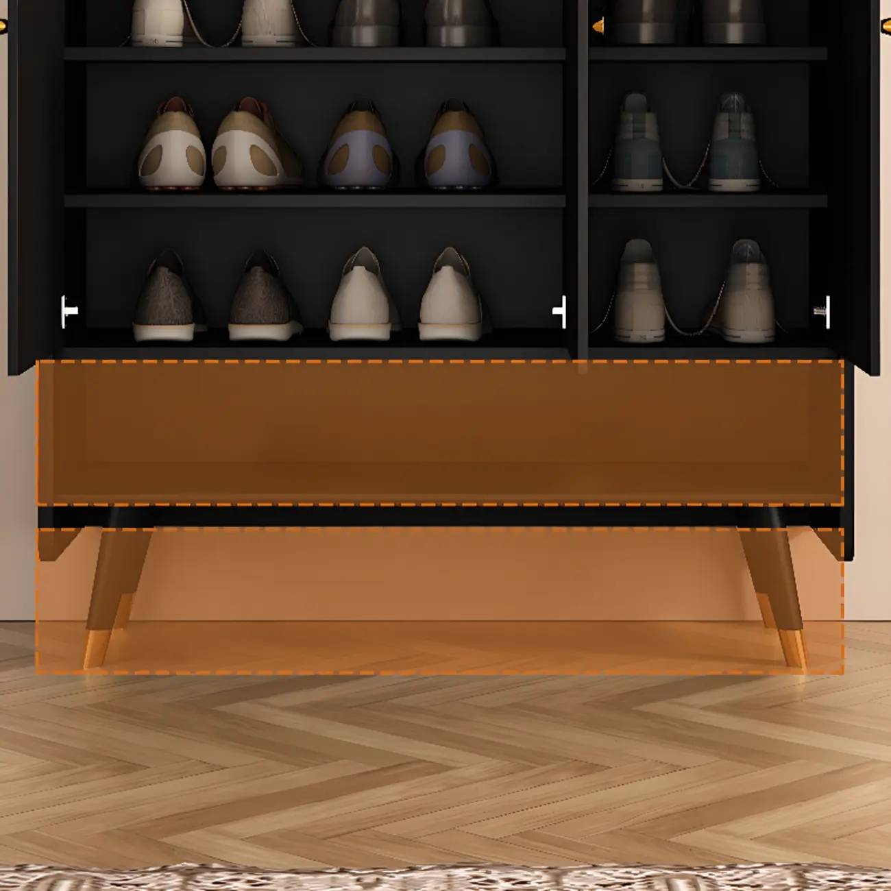 Entryway Black Wooden Shoe Cabinet with Doors Image - 12 | homeyfad