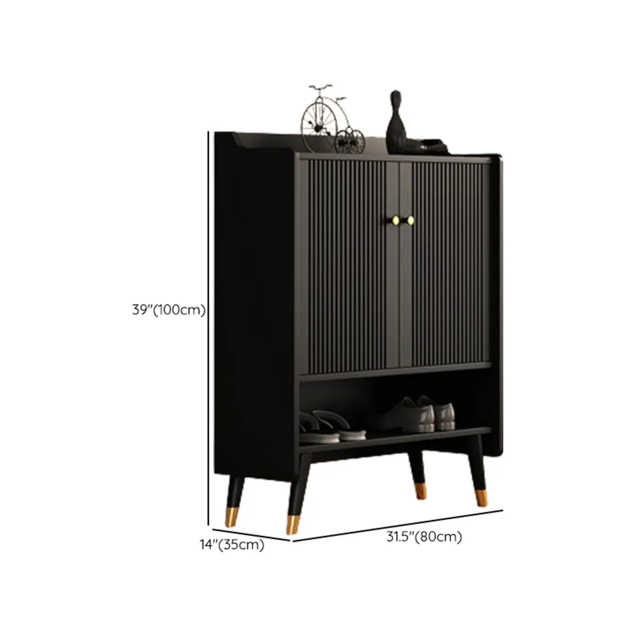 Entryway Black Wooden Shoe Cabinet with Doors #size | homeyfad