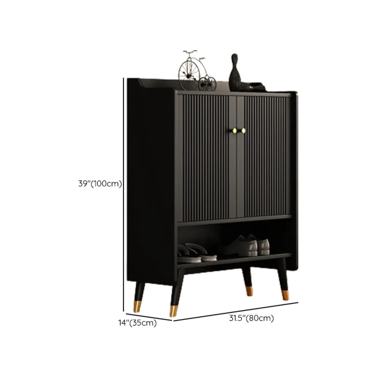 Entryway Black Wooden Shoe Cabinet with Doors #size