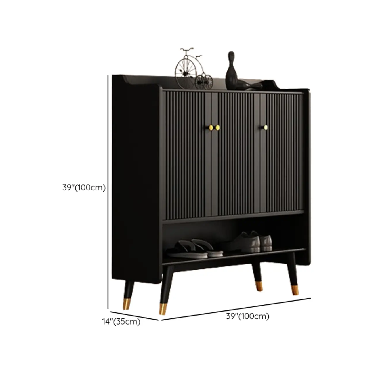 Entryway Black Wooden Shoe Cabinet with Doors Image - 14 | homeyfad