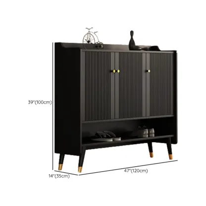 Entryway Black Wooden Shoe Cabinet with Doors Image - 15