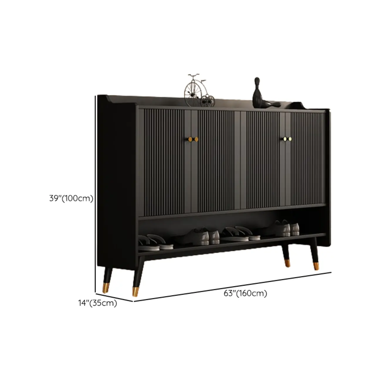 Entryway Black Wooden Shoe Cabinet with Doors Image - 17 | homeyfad