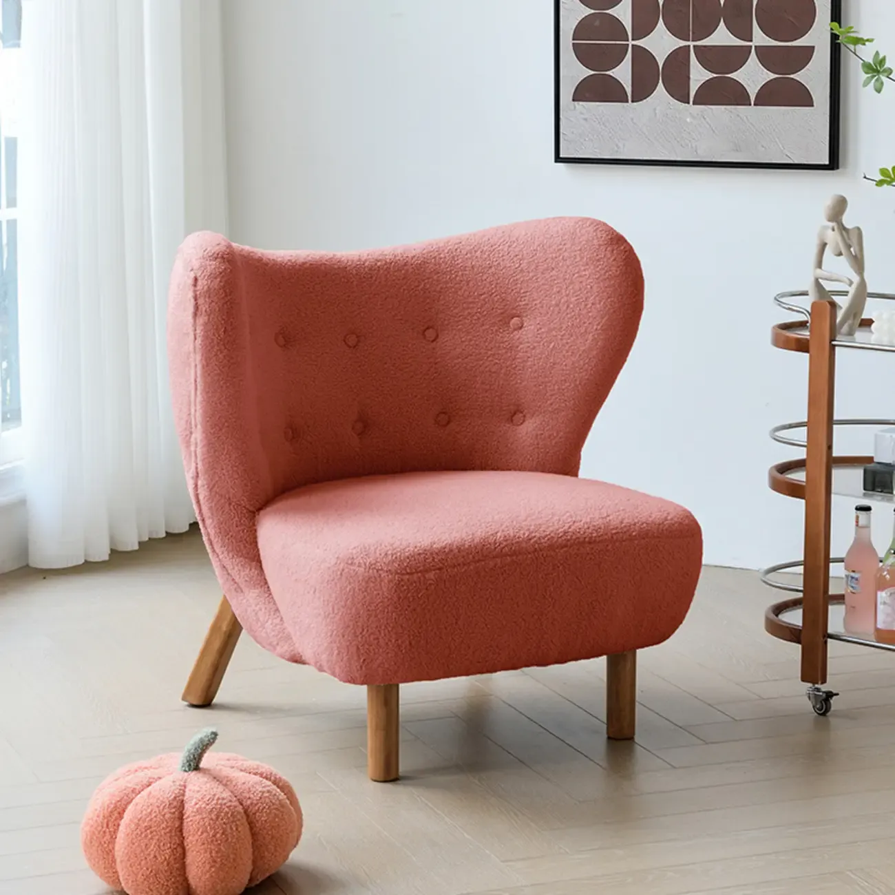 Minimalist Fabric Accent Chair with Tufted Back for Living Room Image - 3
