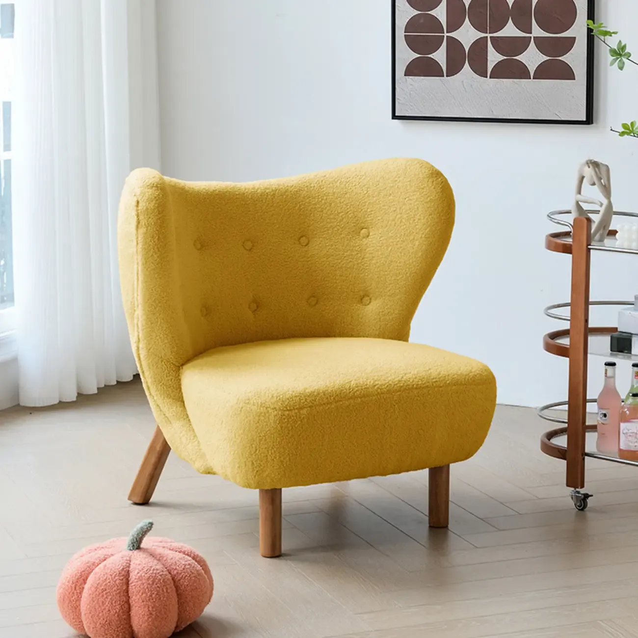 Minimalist Fabric Accent Chair with Tufted Back for Living Room Image - 9