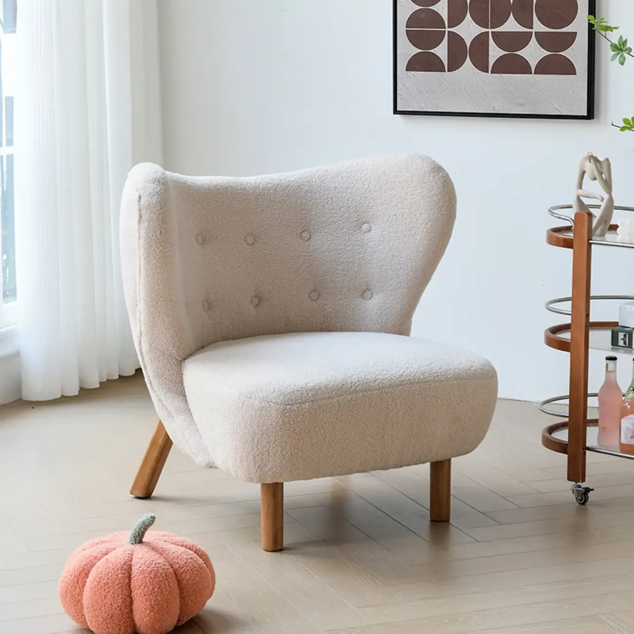 Minimalist Fabric Accent Chair with Tufted Back for Living Room Image - 10