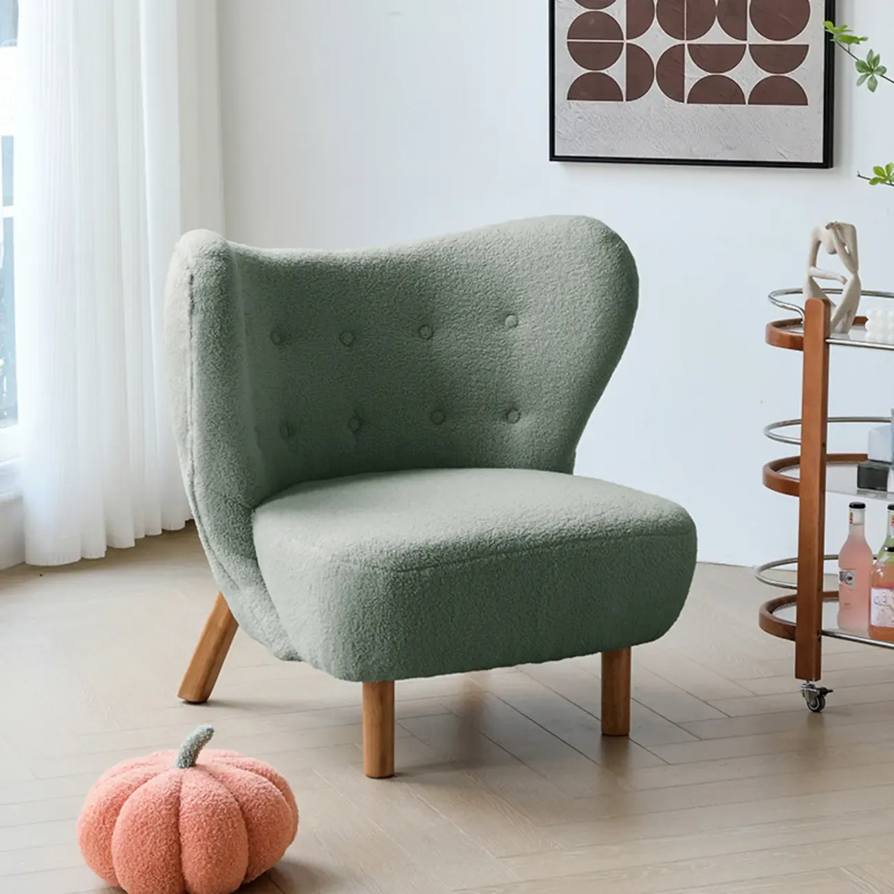 Minimalist Fabric Accent Chair with Tufted Back for Living Room Image - 11