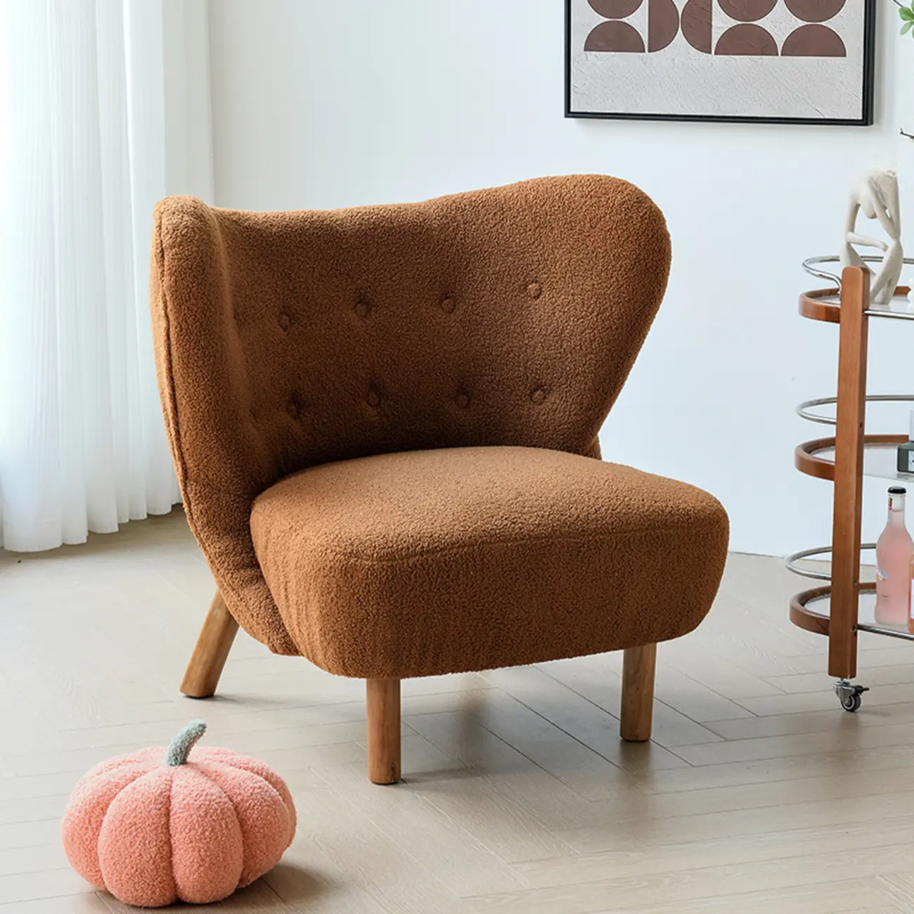 Minimalist Fabric Accent Chair with Tufted Back for Living Room Image - 14 | homeyfad