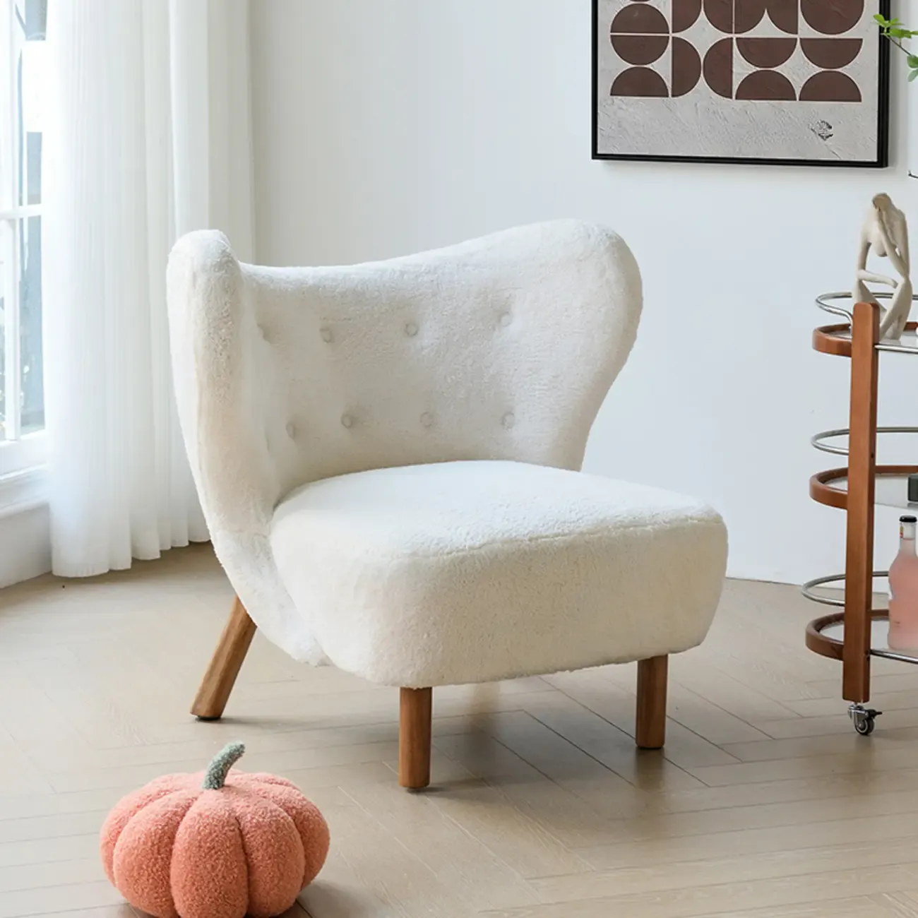 Minimalist Fabric Accent Chair with Tufted Back for Living Room Image - 16