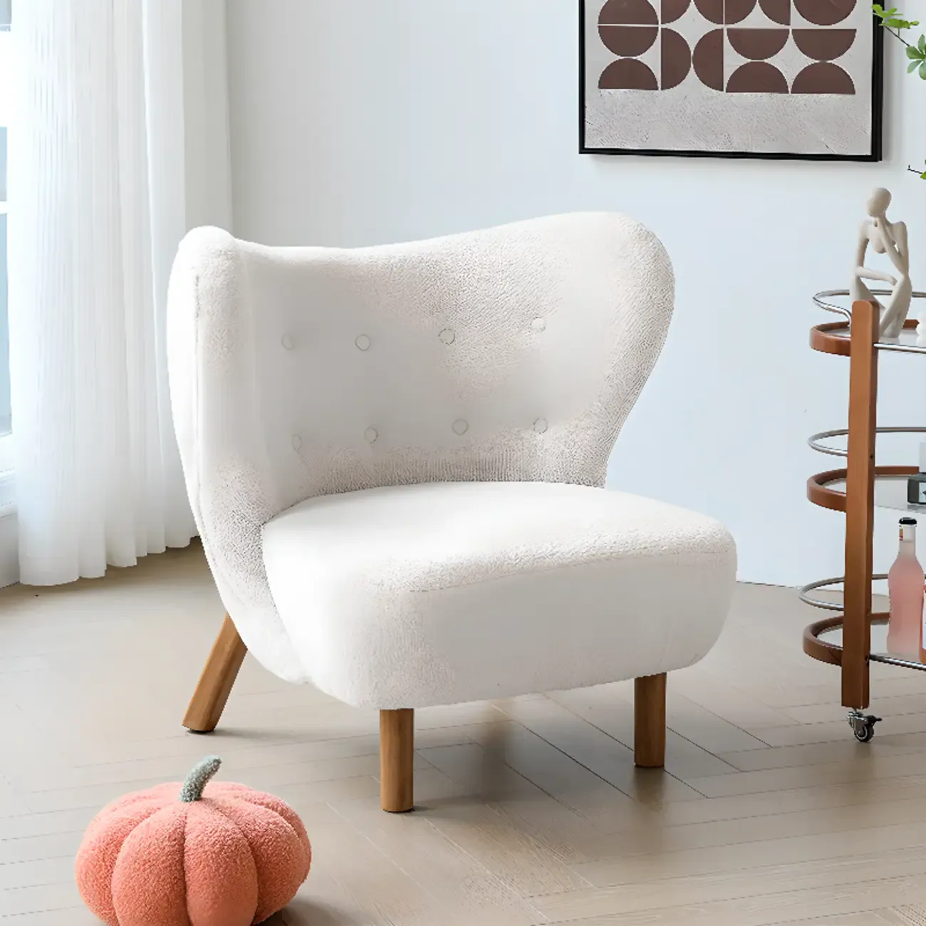 Minimalist Fabric Accent Chair with Tufted Back for Living Room Image - 17