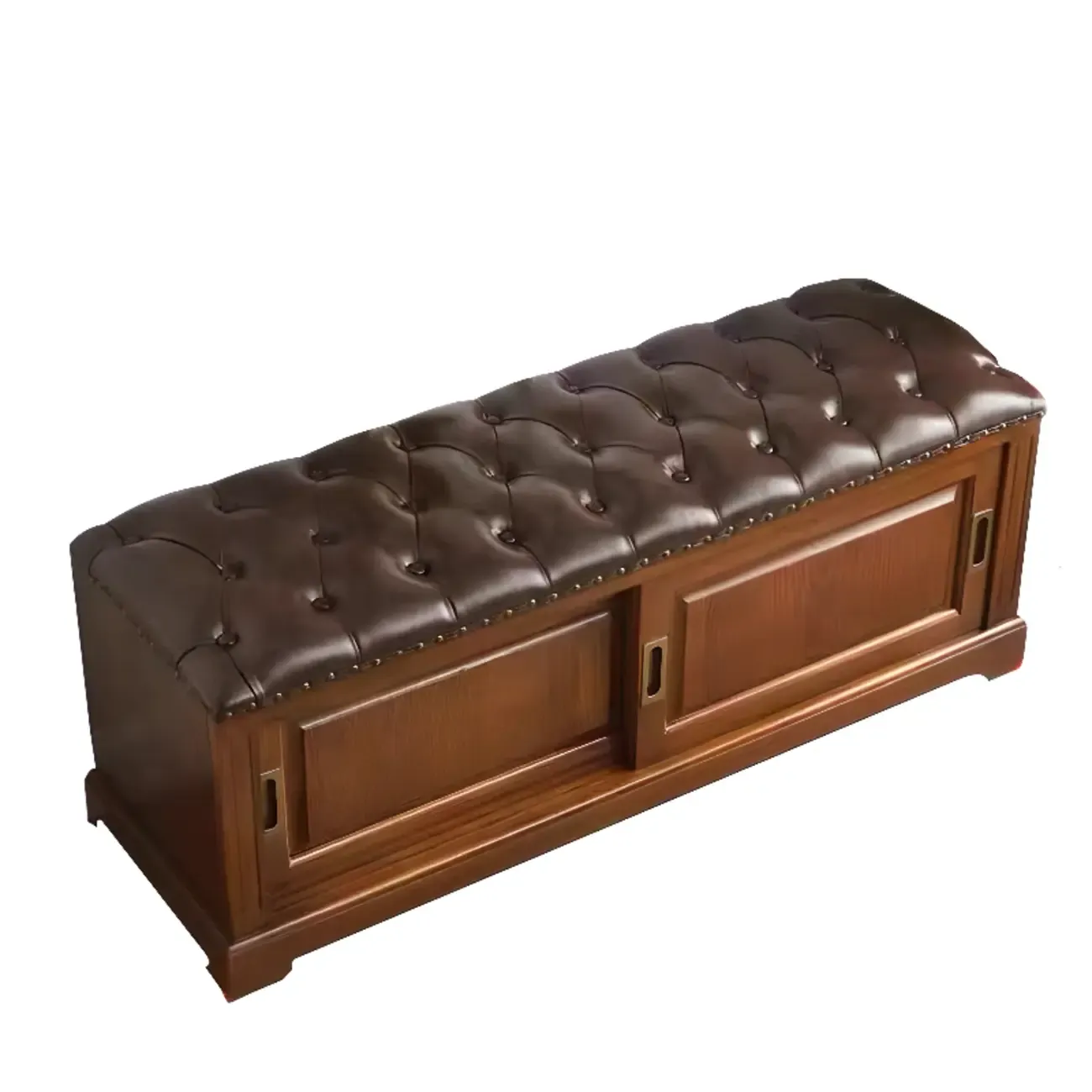 Retro Wood Upholstered Shoe Storage Bench with Sliding Doors Image - 7