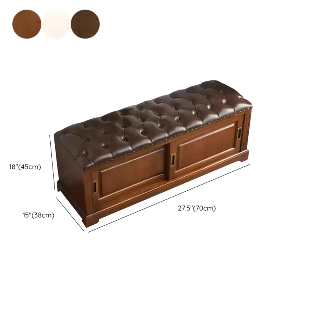 Retro Wood Upholstered Shoe Storage Bench with Sliding Doors #size