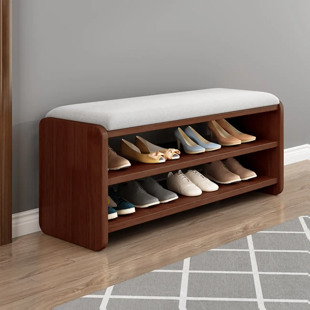 7 Pair Wooden Shoe Storage Bench With Drawer Image - 3