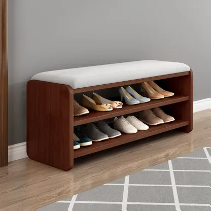 7 Pair Wooden Shoe Storage Bench With Drawer Image - 3