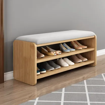 7 Pair Wooden Shoe Storage Bench With Drawer Image - 6