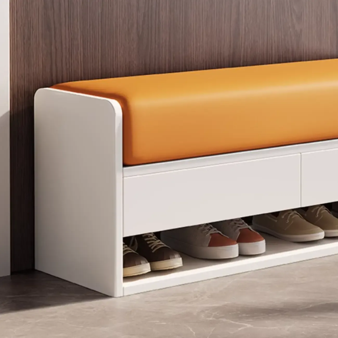 7 Pair Wooden Shoe Storage Bench With Drawer Image - 7