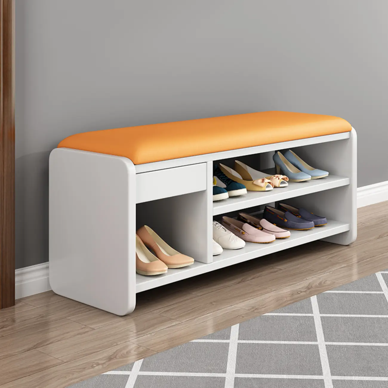 7 Pair Wooden Shoe Storage Bench With Drawer Image - 1 | homeyfad