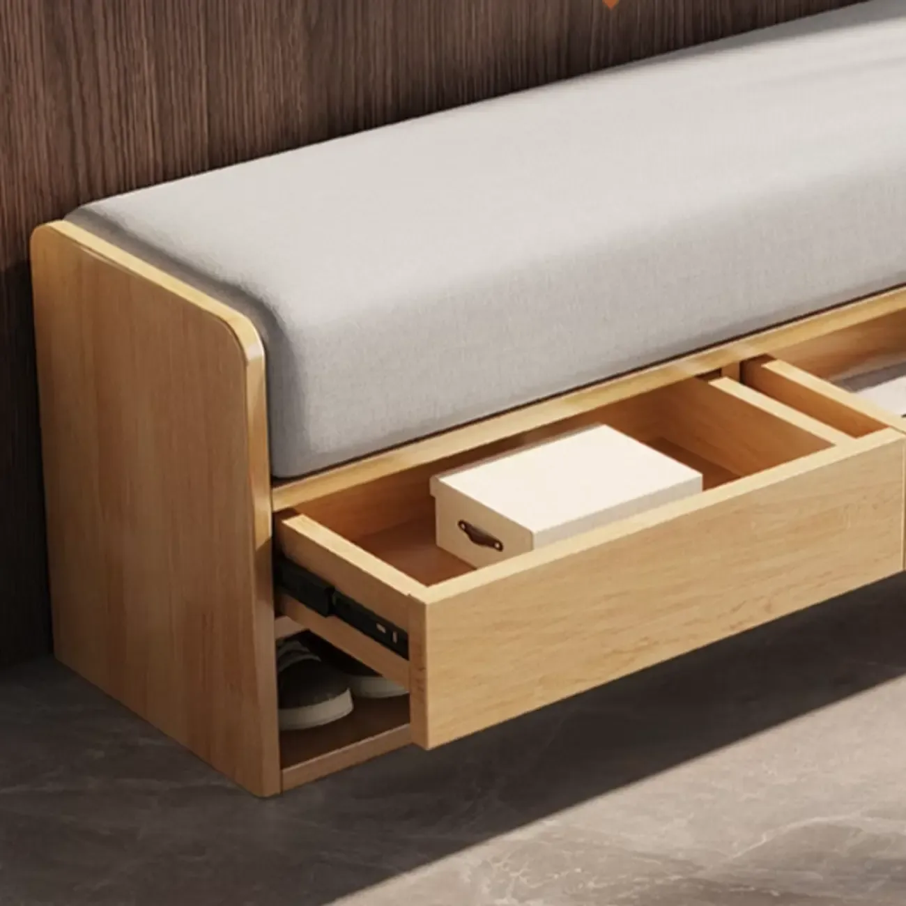 7 Pair Wooden Shoe Storage Bench With Drawer Image - 9