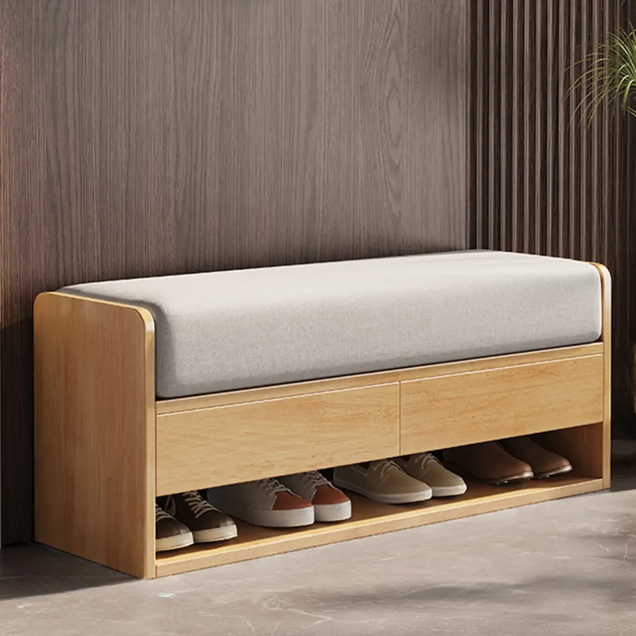 7 Pair Wooden Shoe Storage Bench With Drawer Image - 12