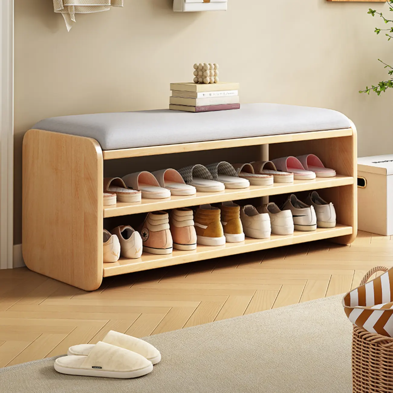 7 Pair Wooden Shoe Storage Bench With Drawer Image - 13 | homeyfad