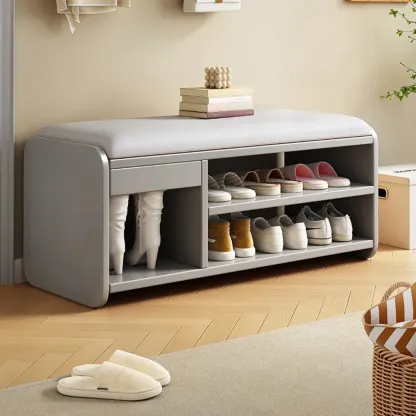 7 Pair Wooden Shoe Storage Bench With Drawer Image - 15