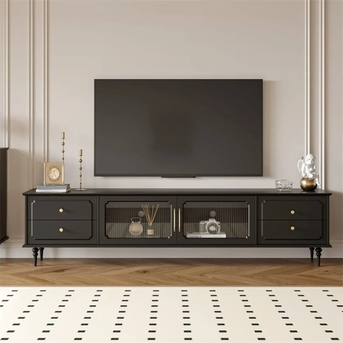 Wooden French Country TV Stand with Black Finish | homeyfad