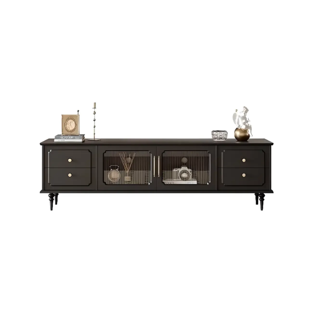 Wooden French Country TV Stand with Black Finish