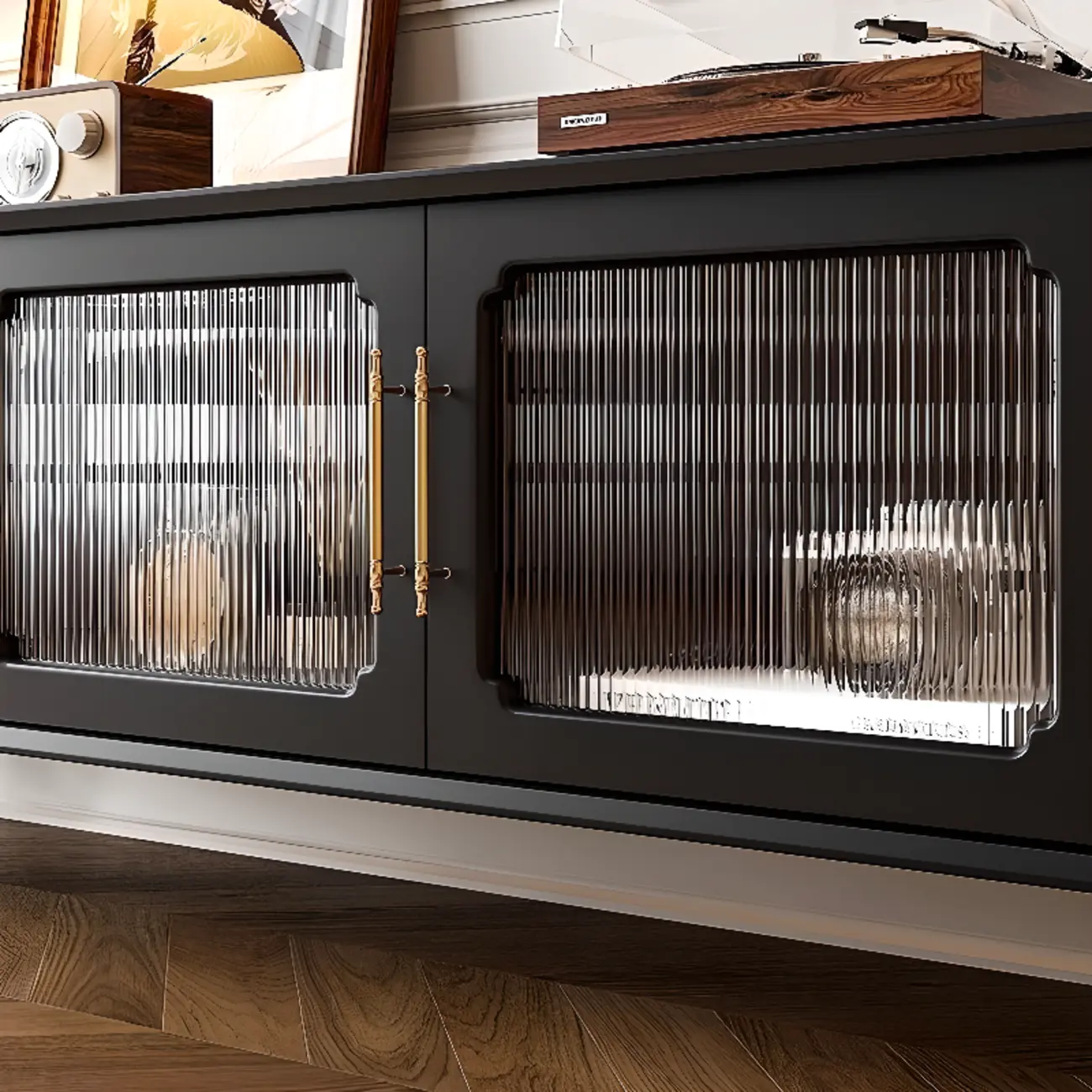 Wooden French Country TV Stand with Black Finish | homeyfad