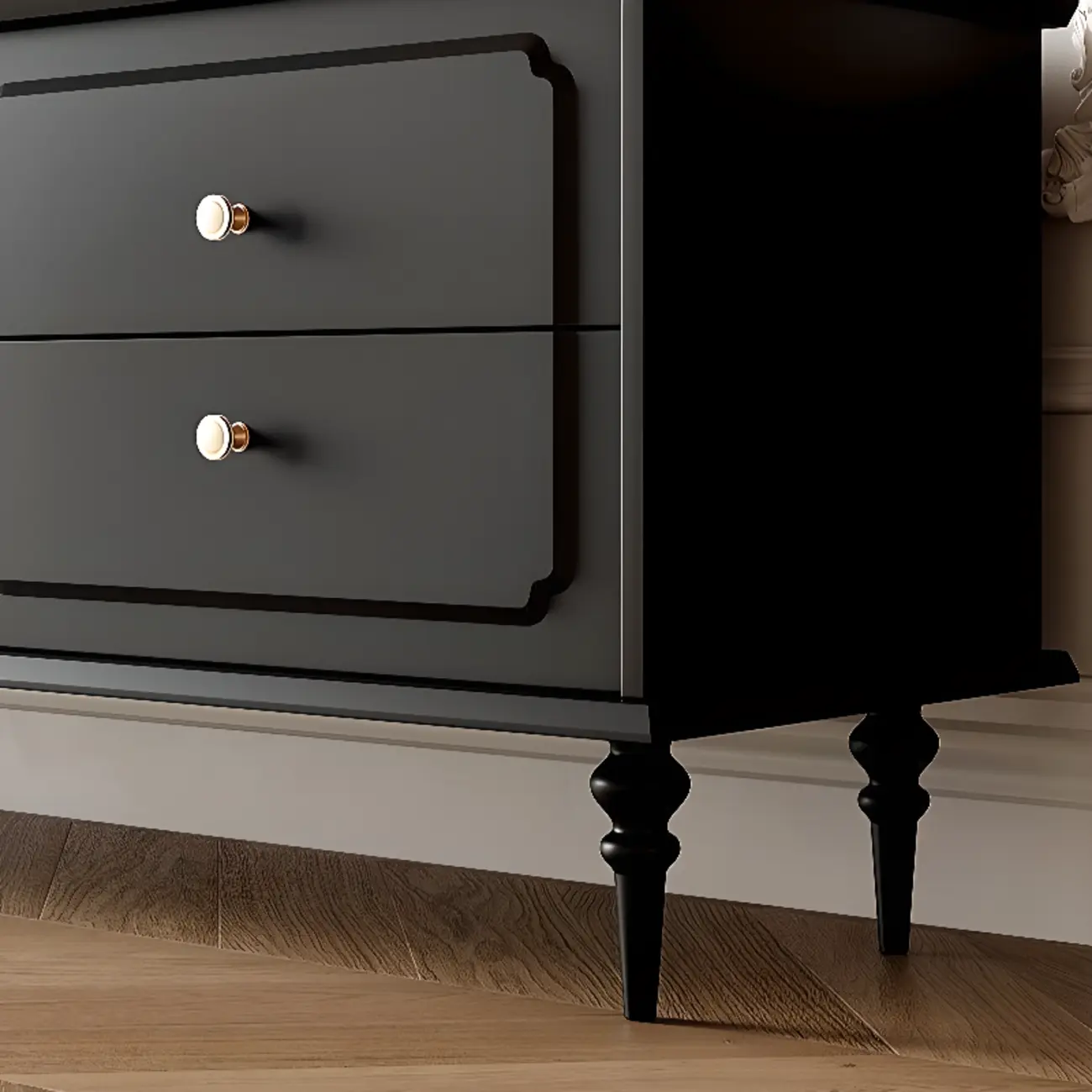 Wooden French Country TV Stand with Black Finish | homeyfad