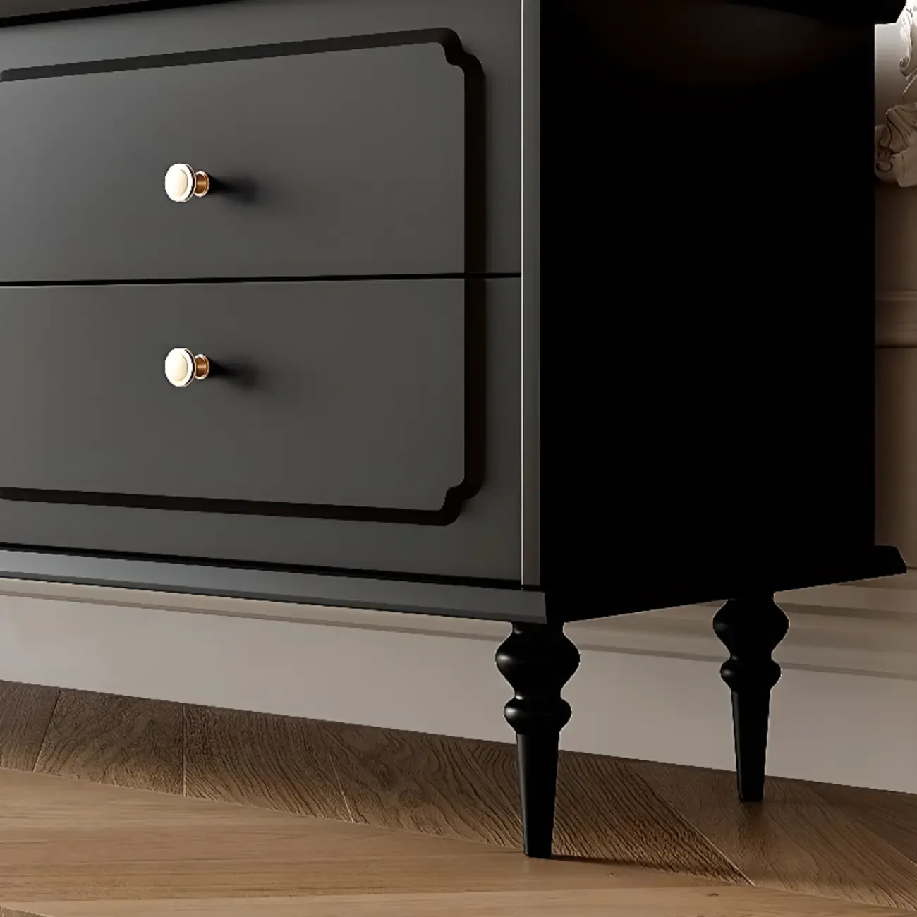 Wooden French Country TV Stand with Black Finish