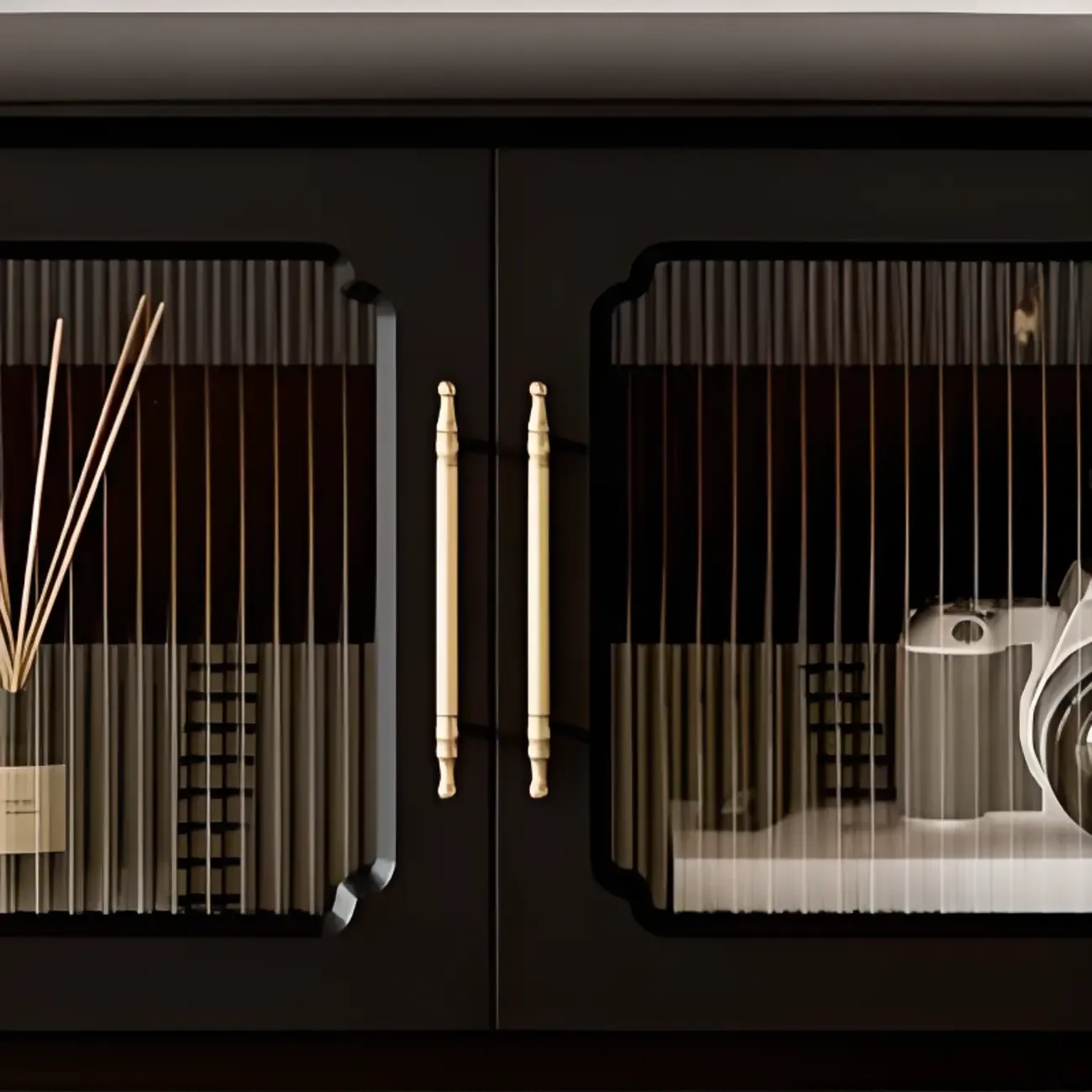 Wooden French Country TV Stand with Black Finish