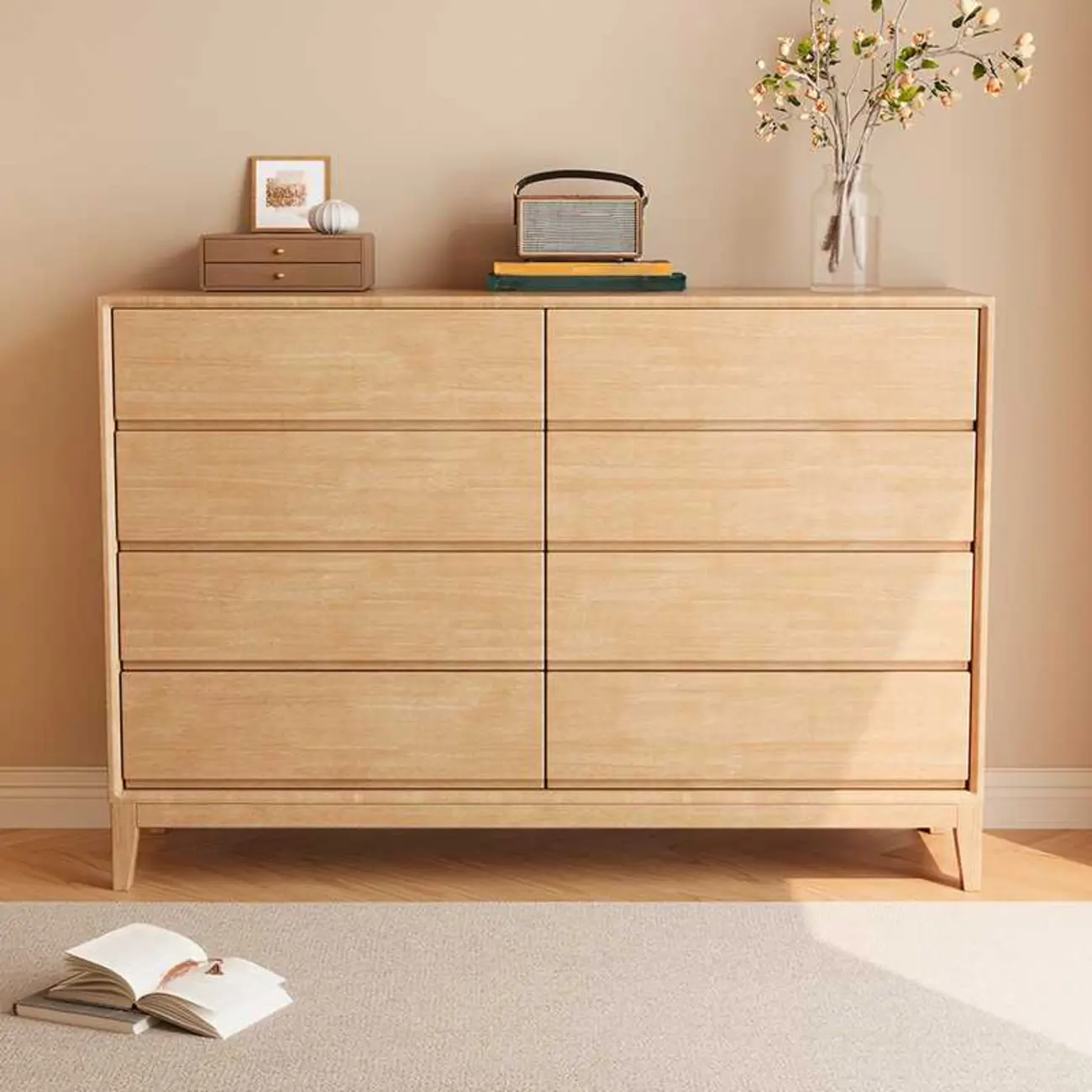 Simplistic Natural Wood 4-Tier Living Room Storage Chests Image - 1 | homeyfad