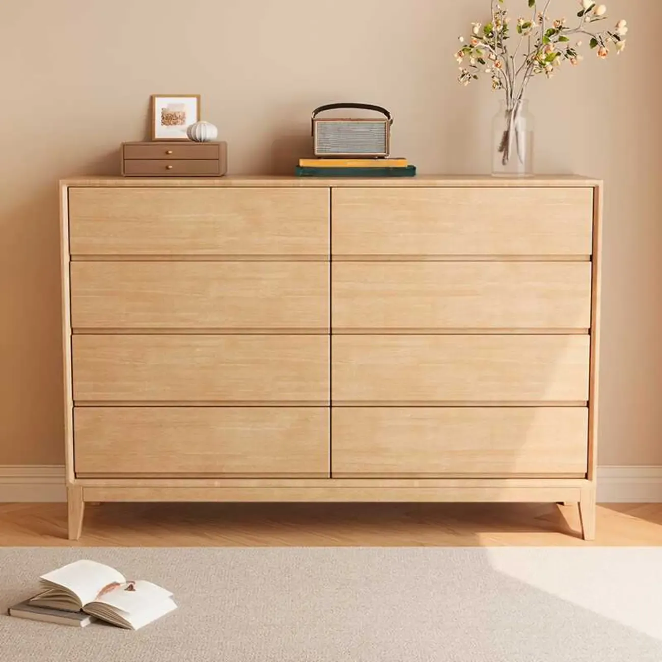 Simplistic Natural Wood 4-Tier Living Room Storage Chests Image - 1