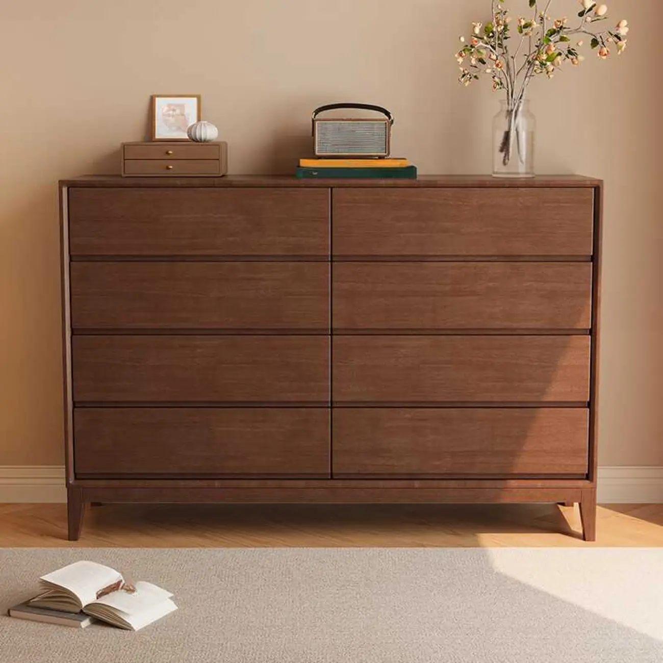 Simplistic Natural Wood 4-Tier Living Room Storage Chests Image - 2 | homeyfad