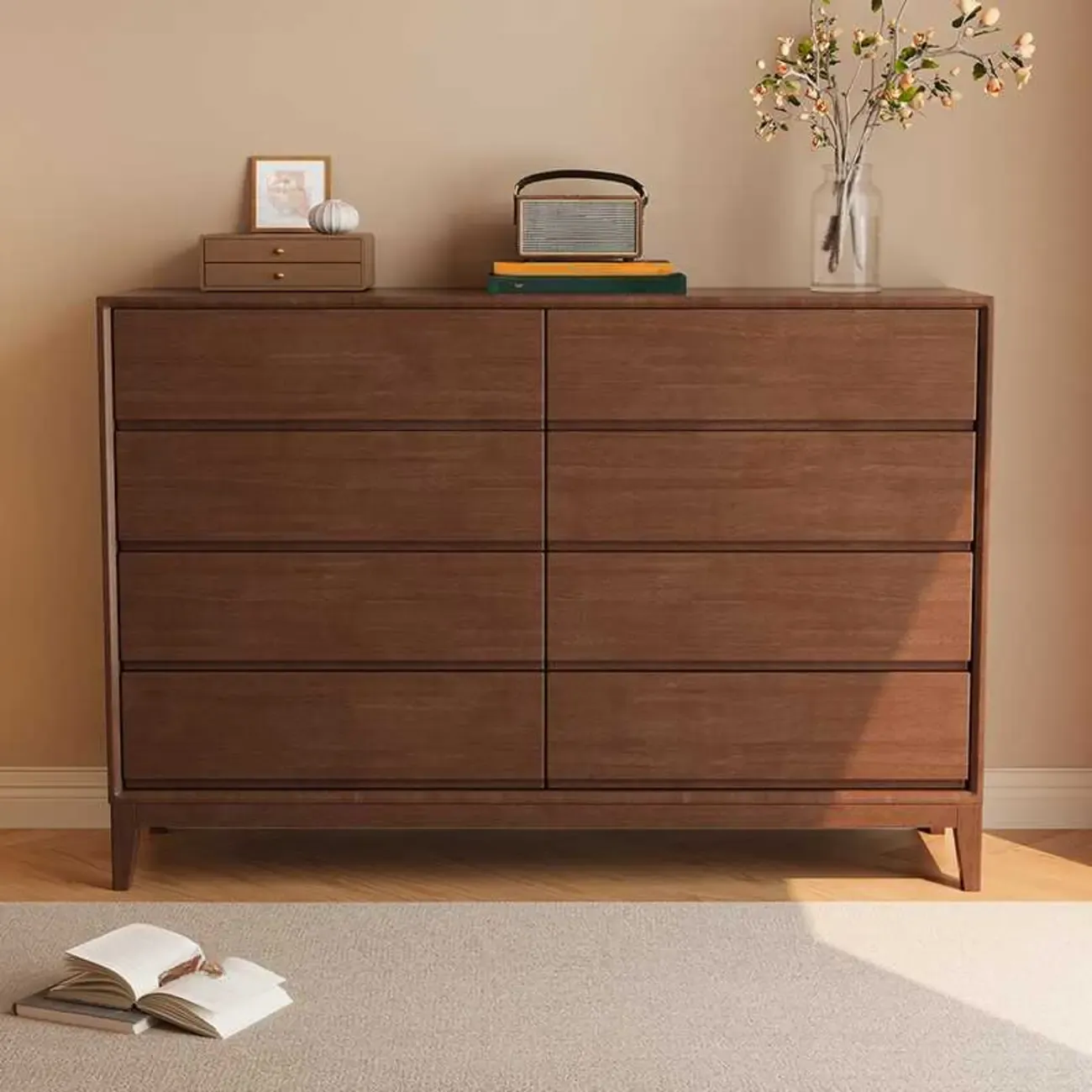 Simplistic Natural Wood 4-Tier Living Room Storage Chests Image - 2