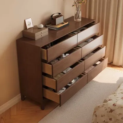 Simplistic Natural Wood 4-Tier Living Room Storage Chests Image - 8