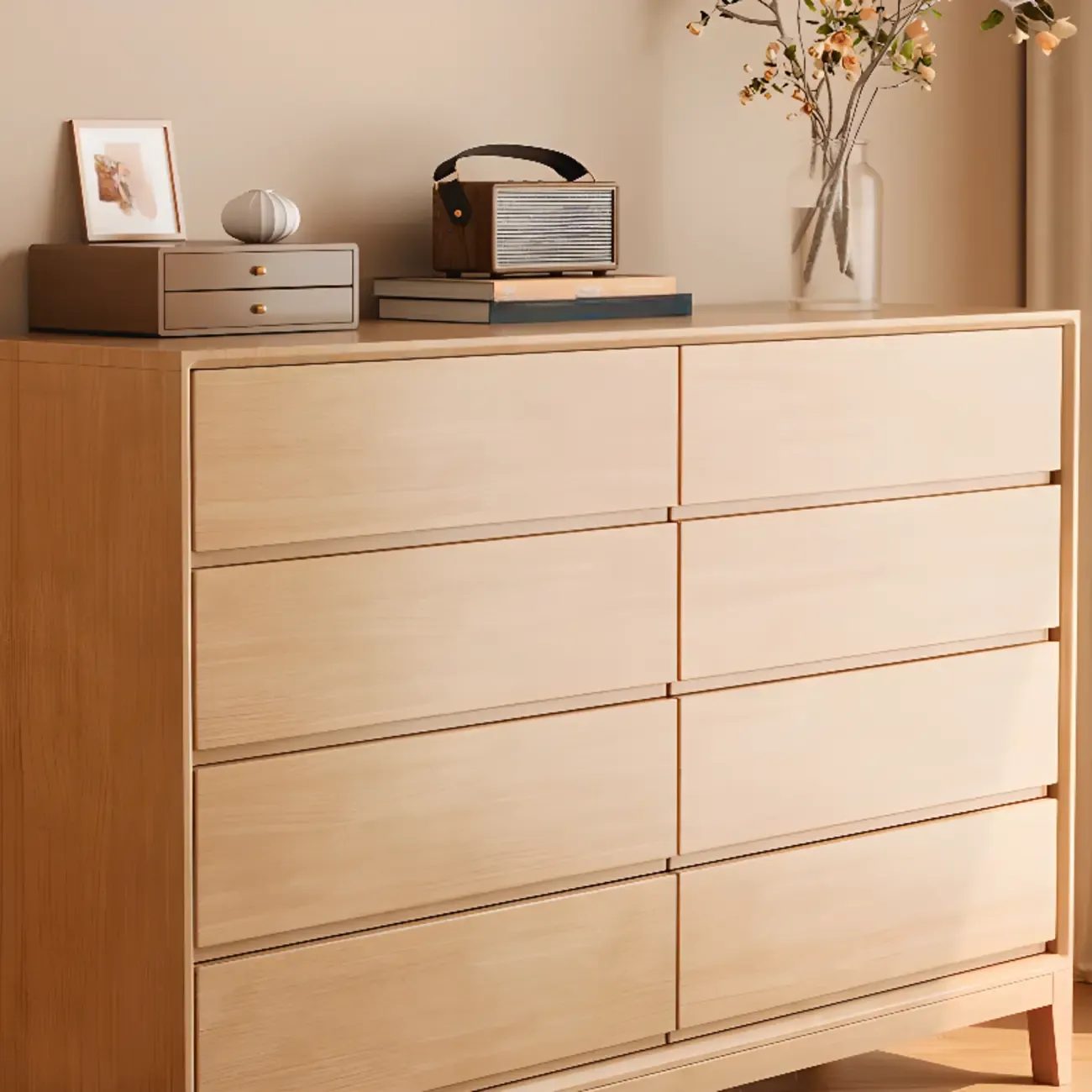 Simplistic Natural Wood 4-Tier Living Room Storage Chests Image - 10