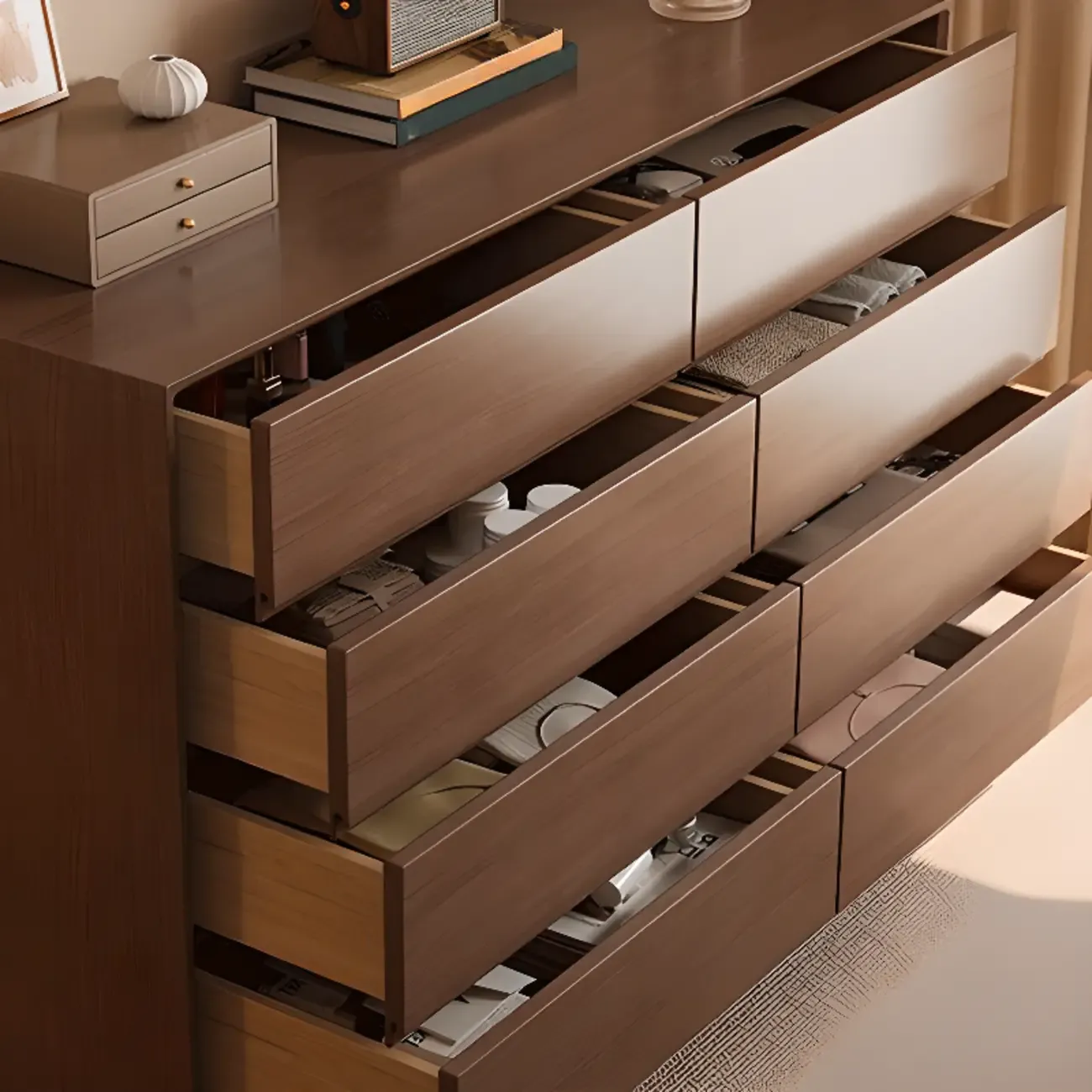 Simplistic Natural Wood 4-Tier Living Room Storage Chests Image - 11