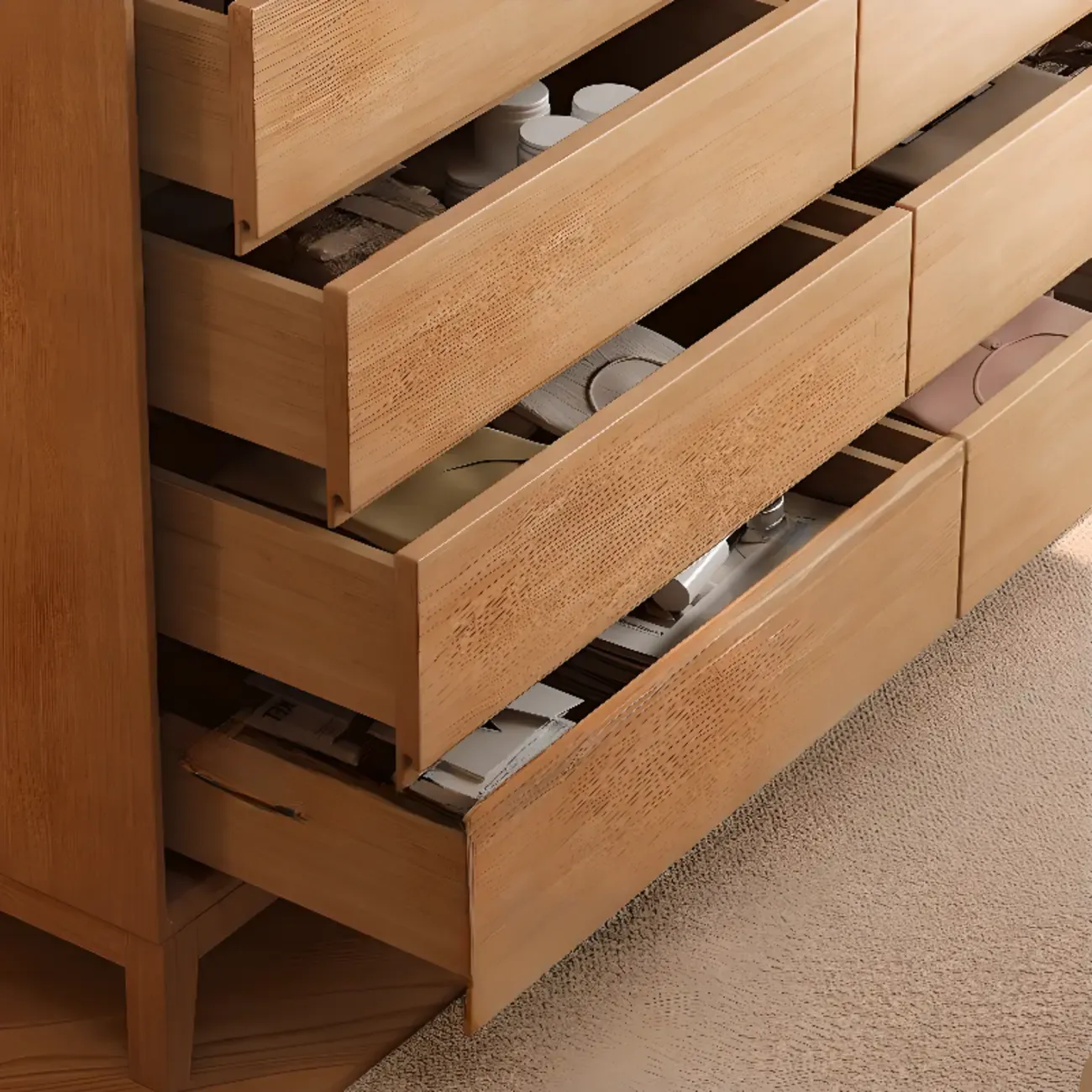 Simplistic Natural Wood 4-Tier Living Room Storage Chests Image - 13