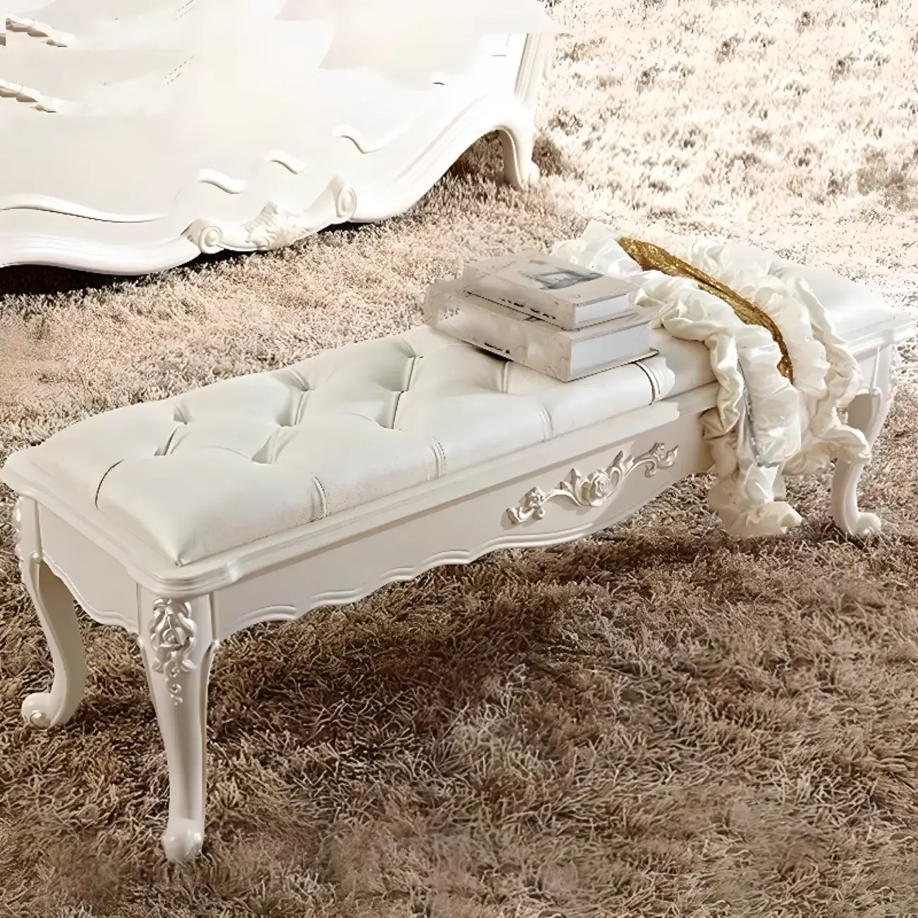 Victorian Button-Tufted Upholstered Entryway Benches Image - 1