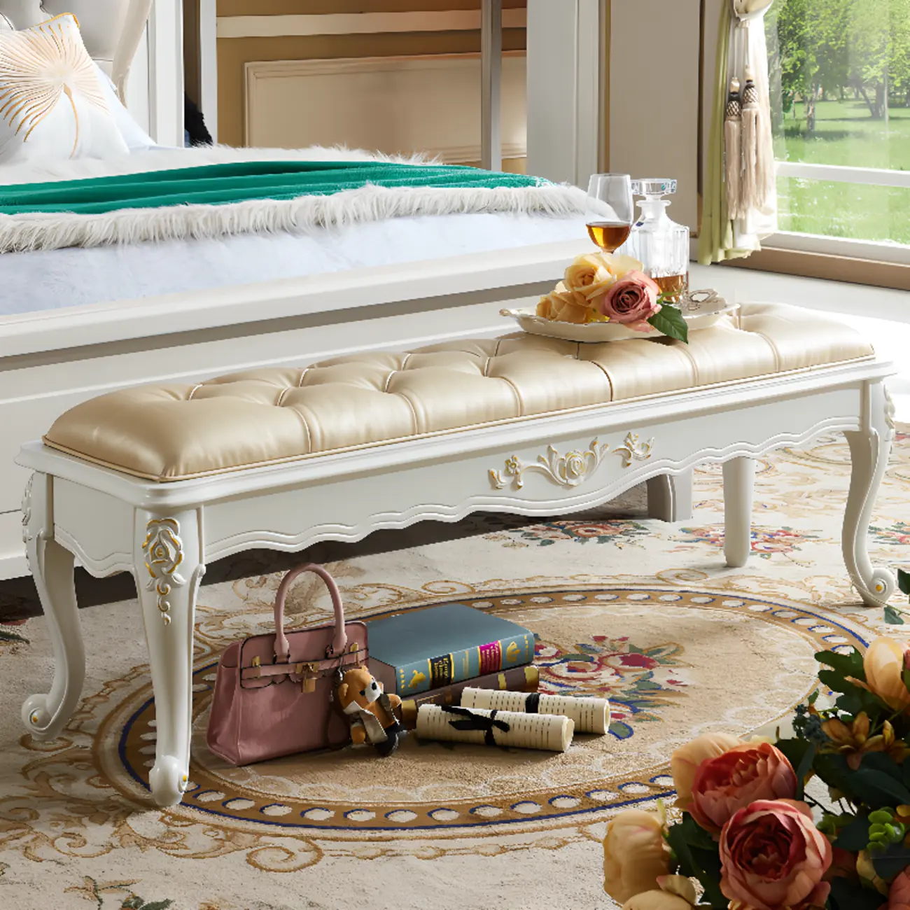 Victorian Button-Tufted Upholstered Entryway Benches Image - 3 | homeyfad
