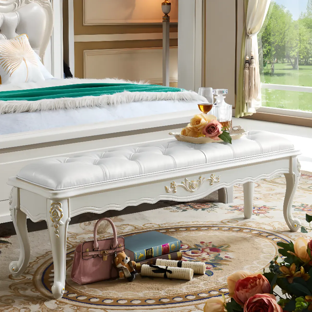 Victorian Button-Tufted Upholstered Entryway Benches Image - 3